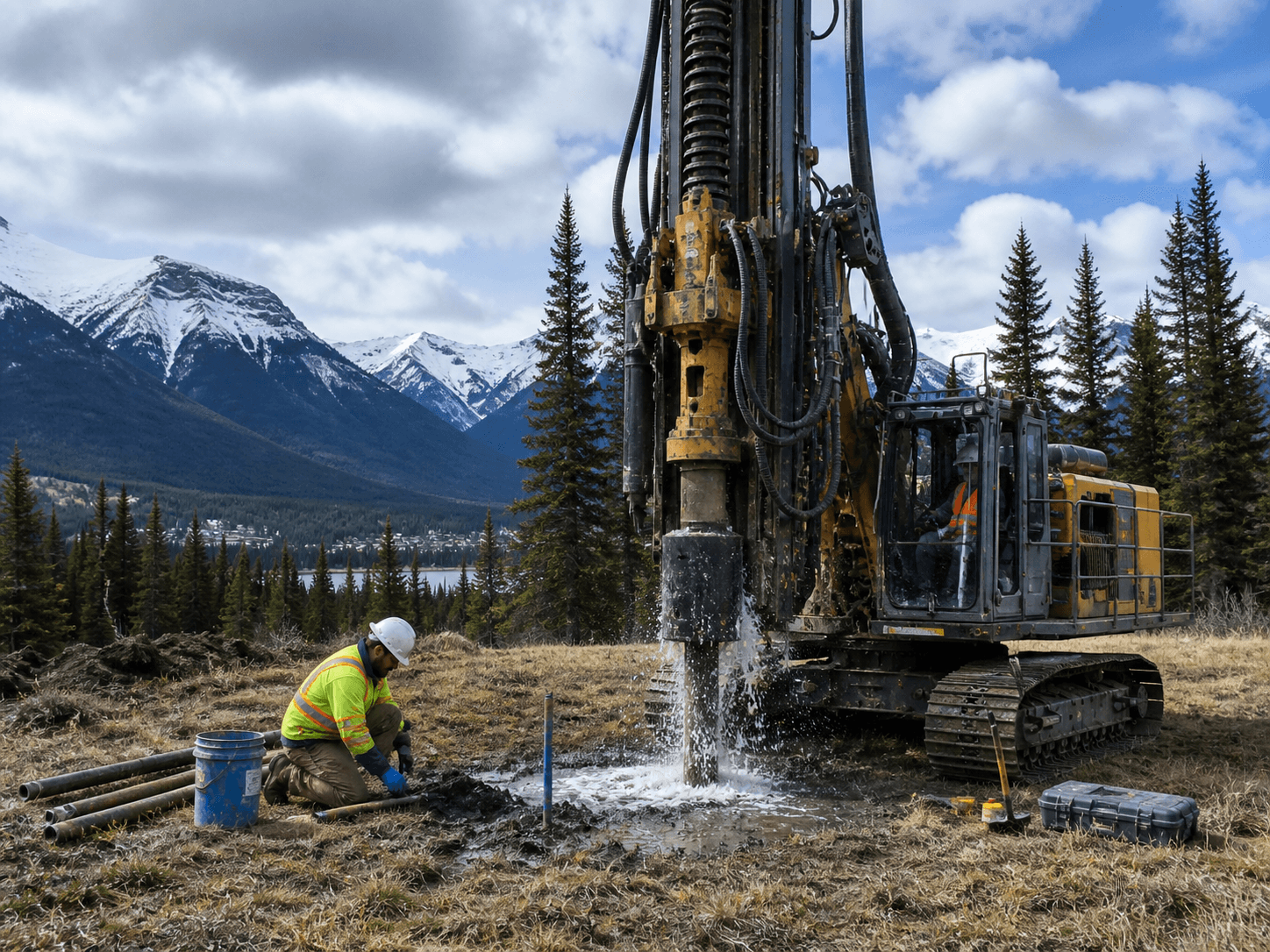Direct rotary drilling equipment at work